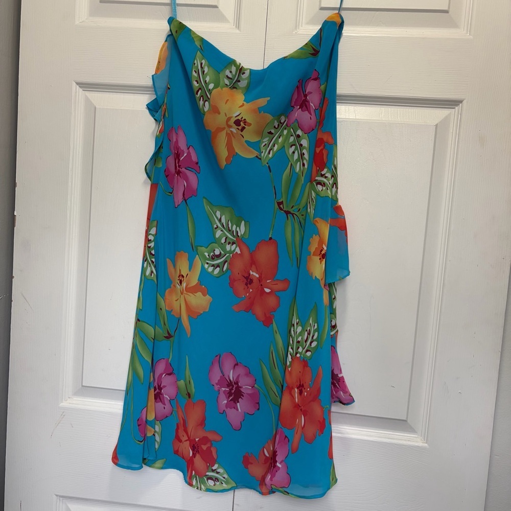 Chaps Vibrant Blue Tropical Ruffle midi Skirt Sz small - Picture 5 of 10